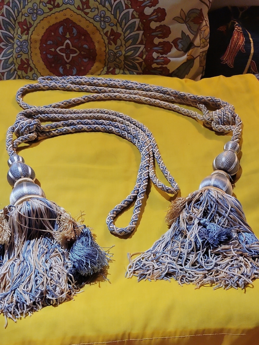 Pastel Blue Yellow Double Loop Tassels / Tiebacks